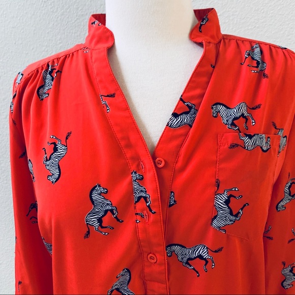C Wonder red Zebra Print Button Down Silk Blouse - Picture 8 of 8